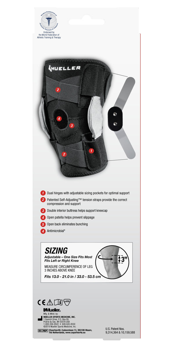 Adjustable Hinged Knee Brace, Black, One Size Fits Most