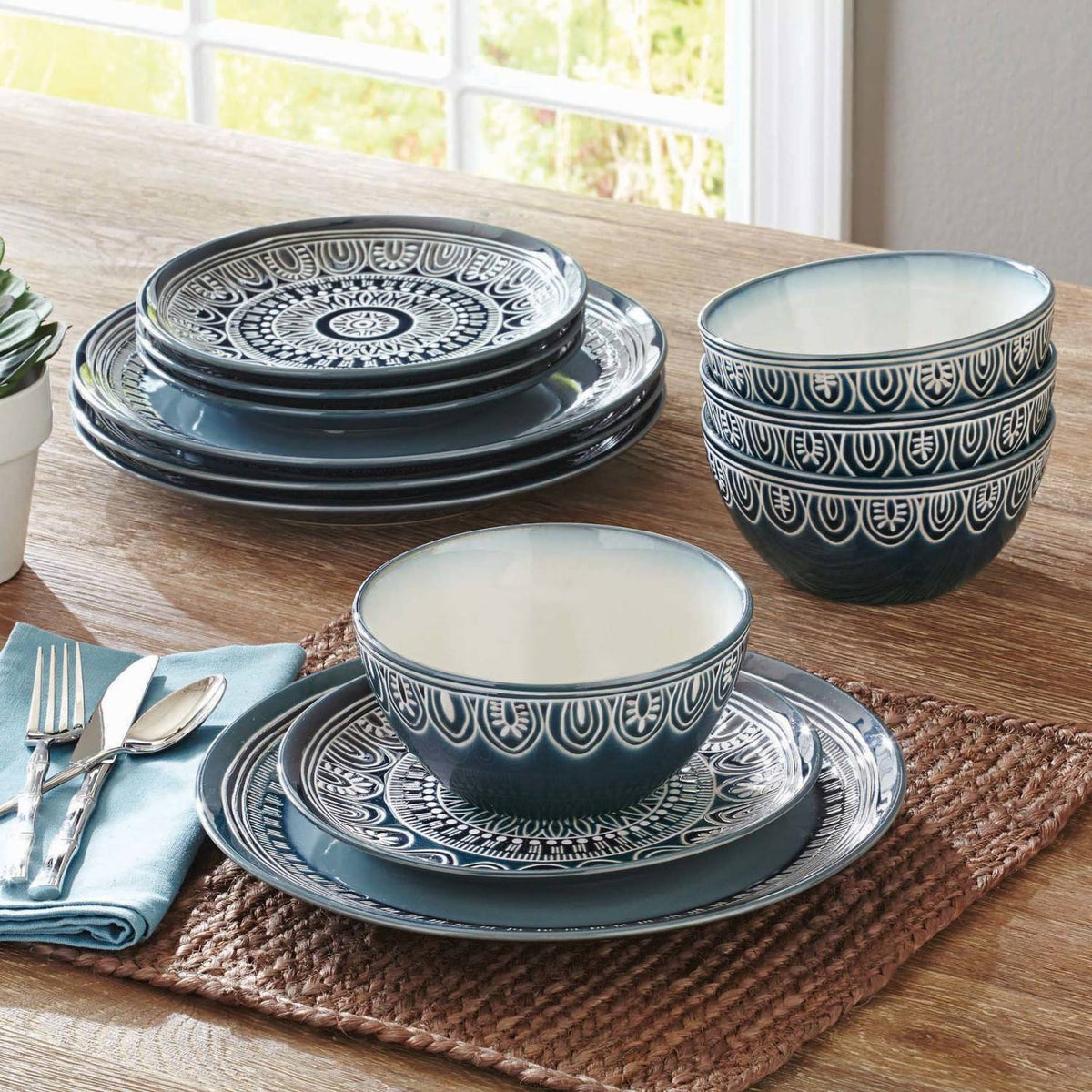 Better homes and gardens piers blue mix and match 16 2025 piece dinnerware set